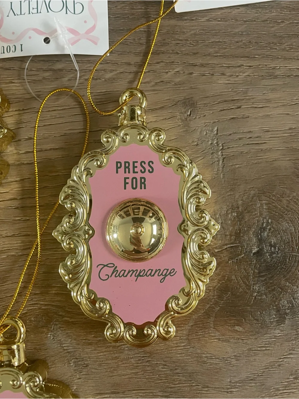 NWT Press For Champagne Gold & Pink Holiday Ornament (Set)